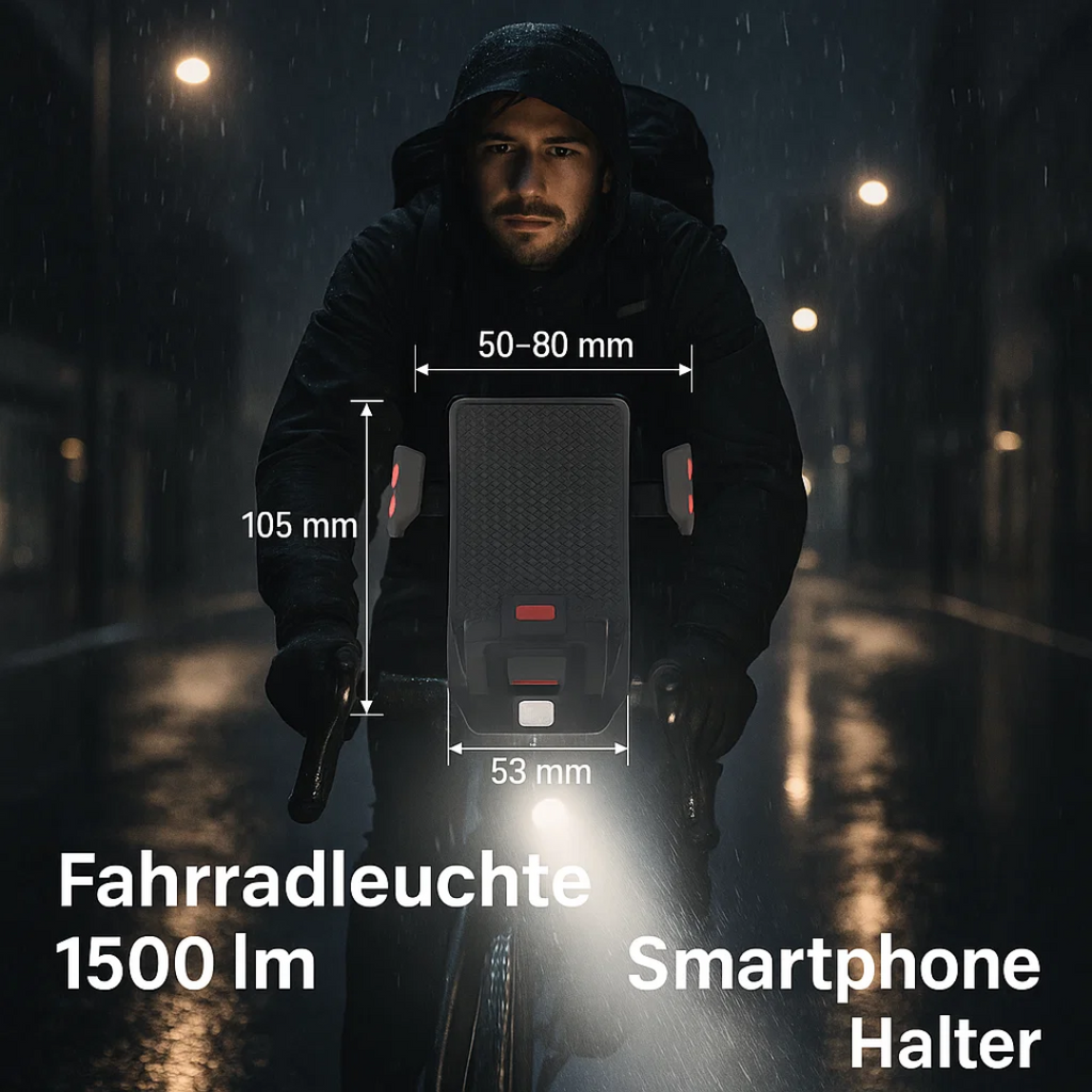 Far frontal PowerRide pentru bicicletă — Suport de telefon și baterie externă integrate