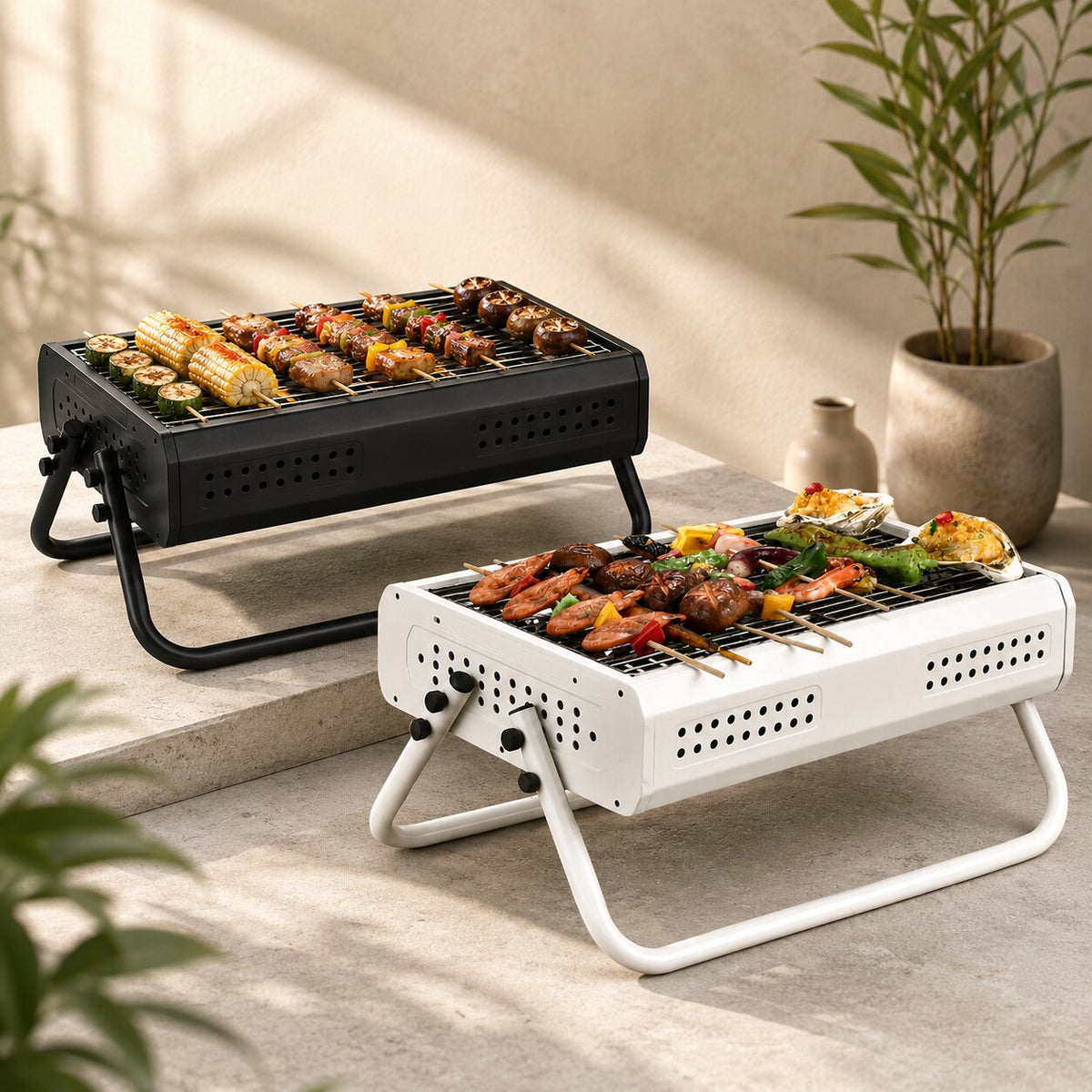 Barbecue a carbonella pieghevole Glutfalte — Barbecue portatile compatto con supporti per le gambe e maniglia