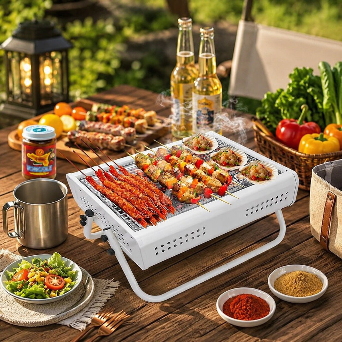 Barbecue a carbonella pieghevole Glutfalte — Barbecue portatile compatto con supporti per le gambe e maniglia