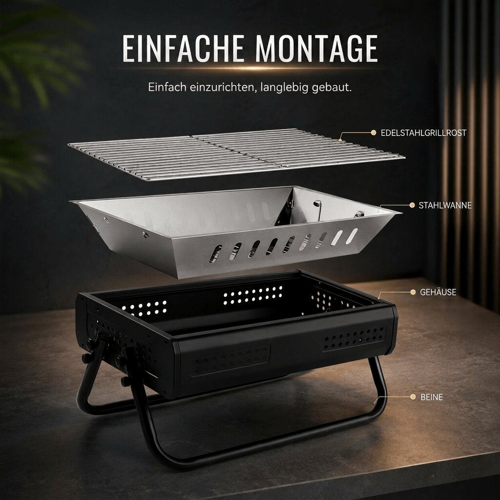 Barbecue a carbonella pieghevole Glutfalte — Barbecue portatile compatto con supporti per le gambe e maniglia