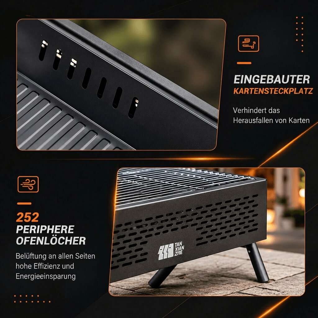 Barbecue a carbonella pieghevole Glutfalte — Barbecue portatile compatto con supporti per le gambe e maniglia