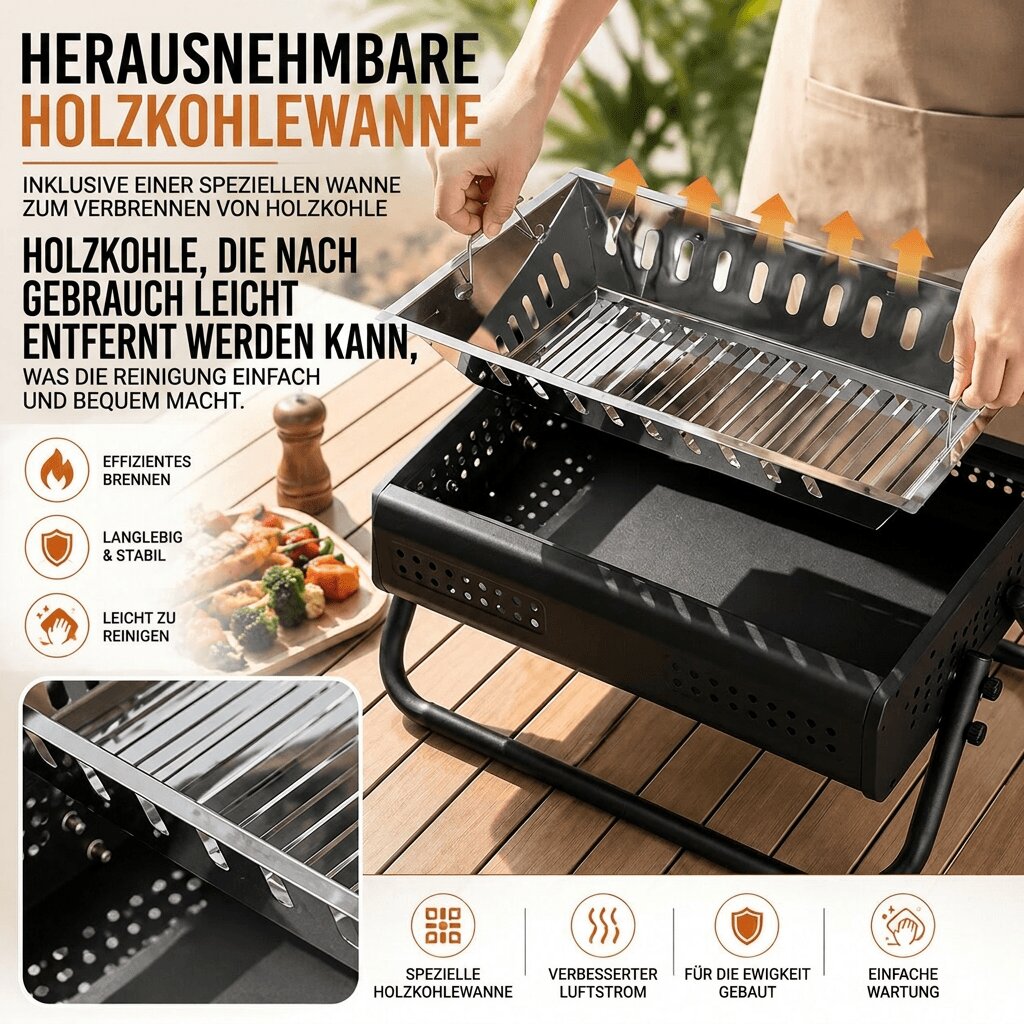 Barbecue a carbonella pieghevole Glutfalte — Barbecue portatile compatto con supporti per le gambe e maniglia