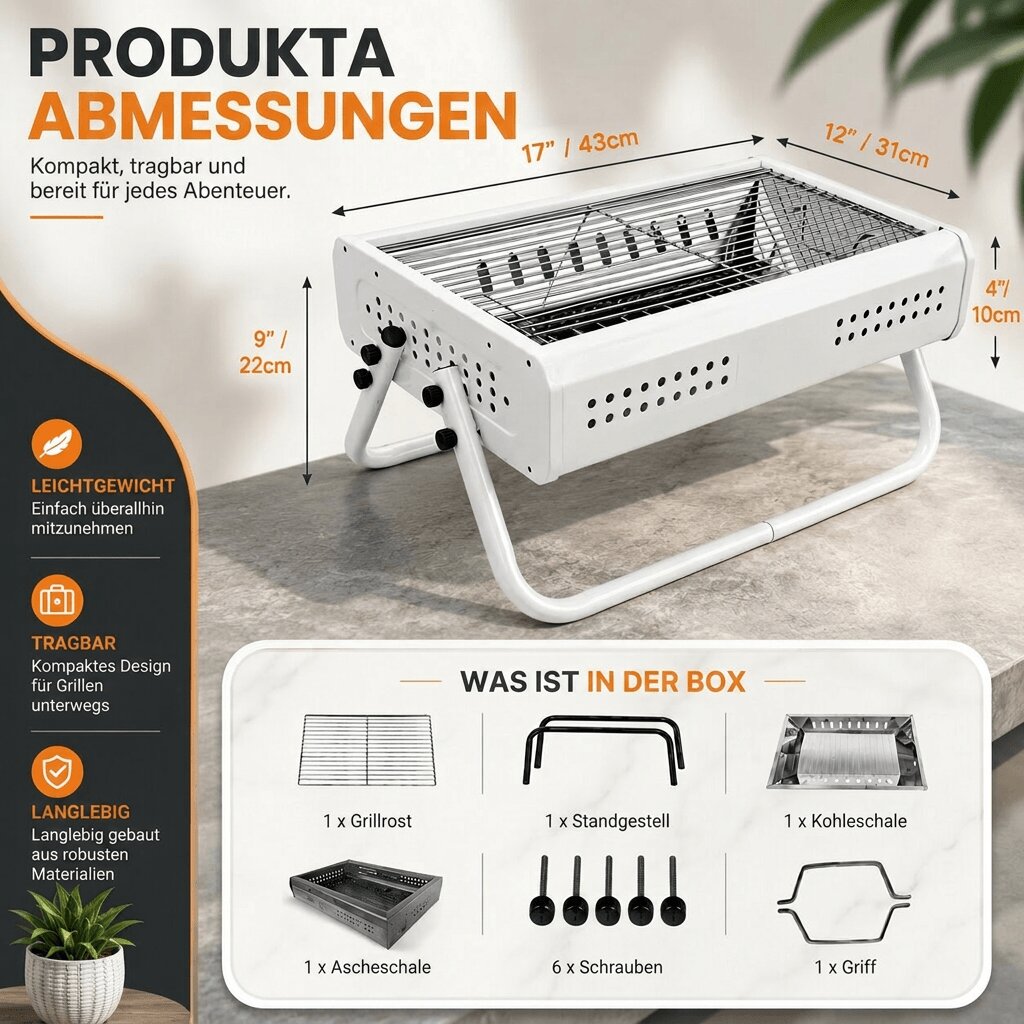 Barbecue a carbonella pieghevole Glutfalte — Barbecue portatile compatto con supporti per le gambe e maniglia