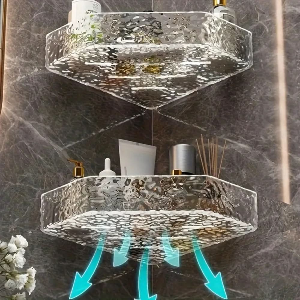 GLACIERA Wandmontierter Eck-Badezimmerregal-Organizer — Strukturierte Optik inspiriert von Gletschern