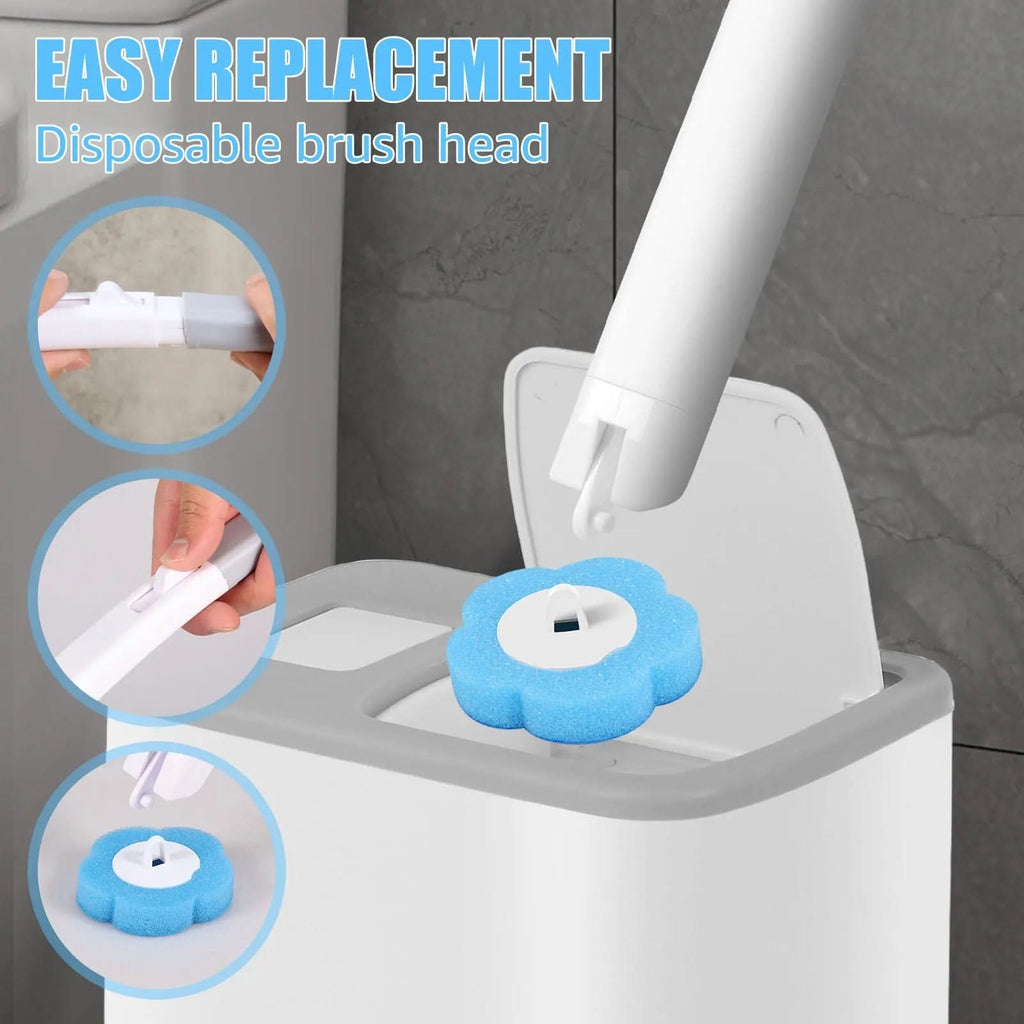 HYGIENIXPRO Wegwerpborstelset voor toilet — ergonomische lange steel, wegwerpborstelkoppen