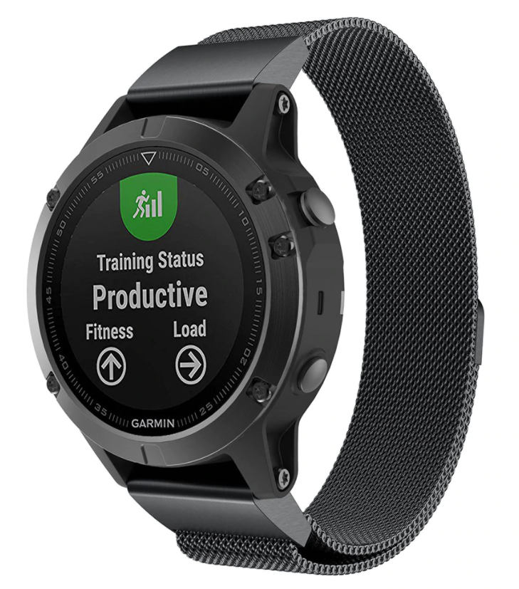 Zwarte Milanese armband voor Garmin Fenix 5 Plus en 6 Pro