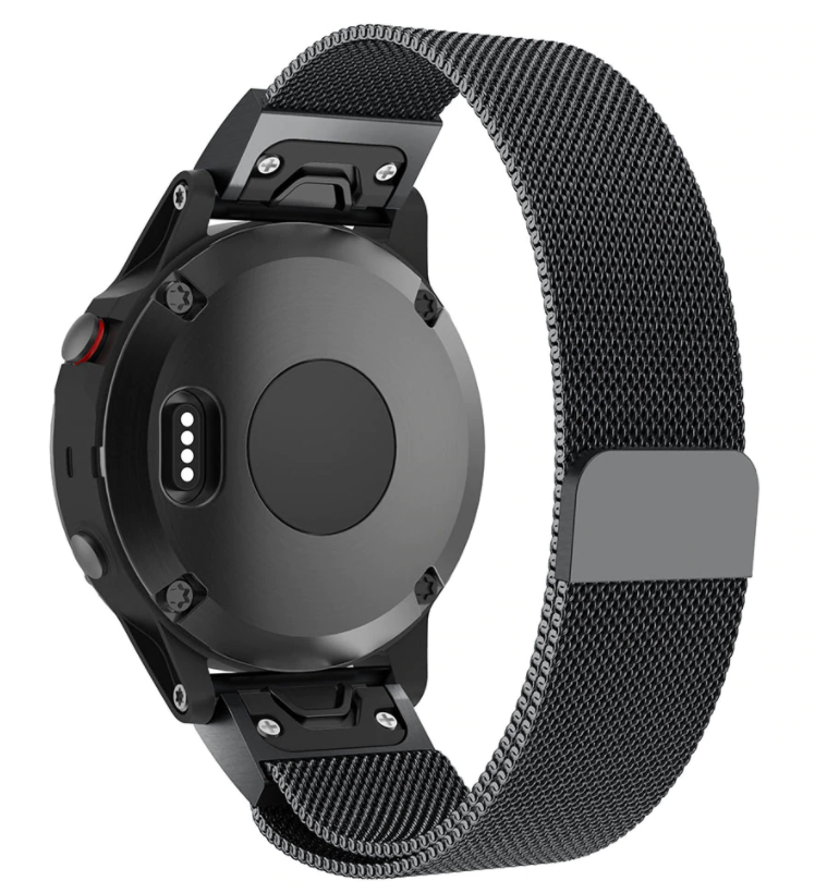 Zwarte Milanese armband voor Garmin Fenix 5 Plus en 6 Pro