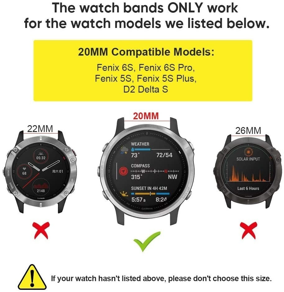 Garmin Fenix 5S- ja 6S-kellon ranneke — musta silikoni