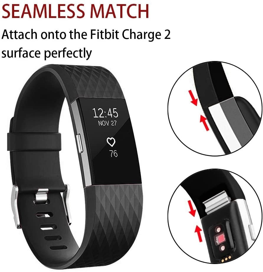 سوار سيليكون أسود لجهاز Fitbit Charge 2 — تصميم خفيف الوزن ومرن، باللون الأسود