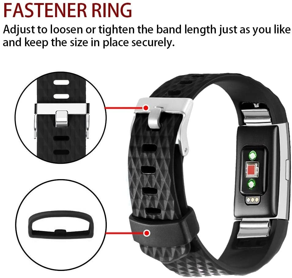 سوار سيليكون أسود لجهاز Fitbit Charge 2 — تصميم خفيف الوزن ومرن، باللون الأسود
