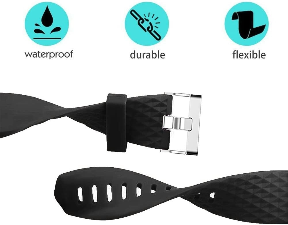 سوار سيليكون أسود لجهاز Fitbit Charge 2 — تصميم خفيف الوزن ومرن، باللون الأسود