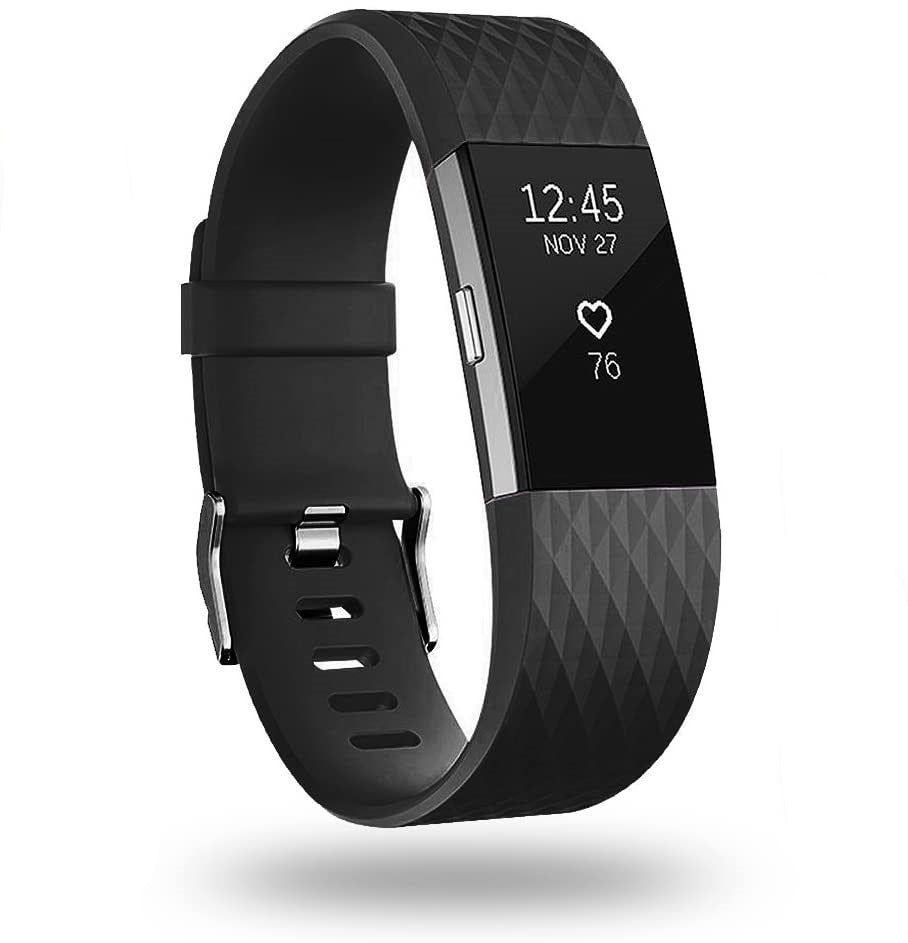 سوار سيليكون أسود لجهاز Fitbit Charge 2 — تصميم خفيف الوزن ومرن، باللون الأسود