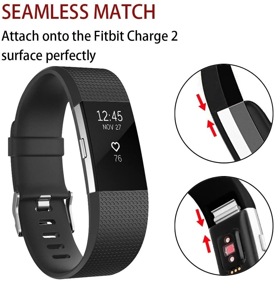 Fitbit Charge 2 Replacement Watch Strap — Black Silicone, Secure Buckle