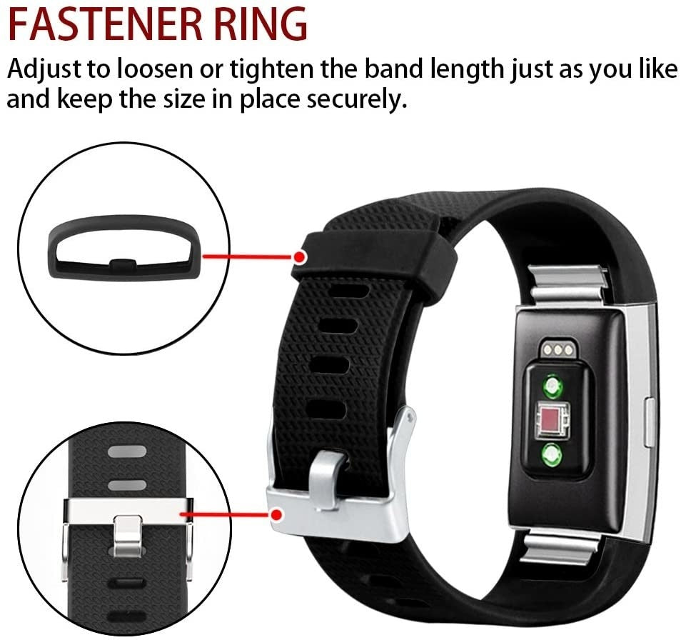 Fitbit Charge 2 Replacement Watch Strap — Black Silicone, Secure Buckle