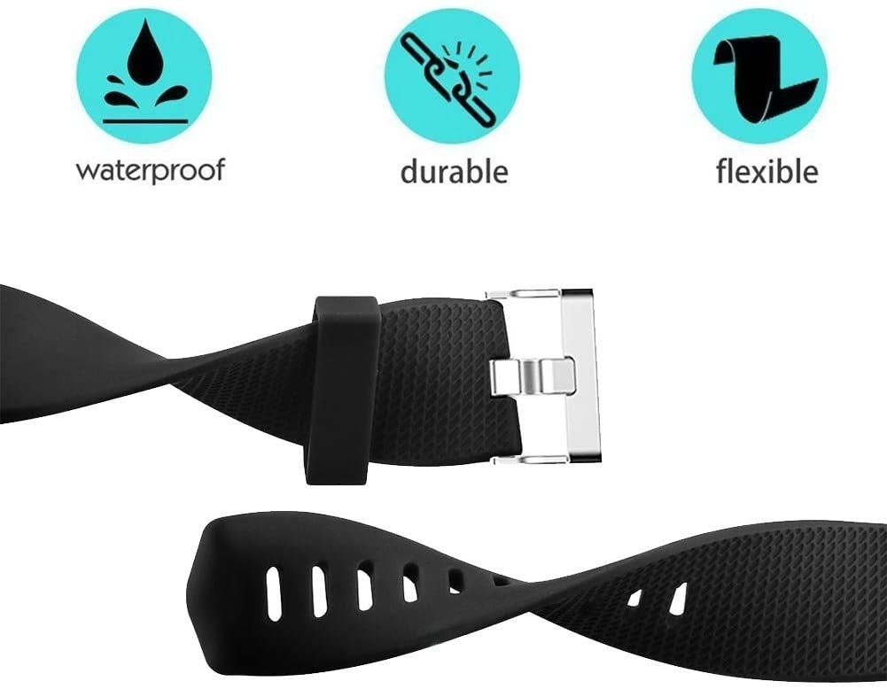 Fitbit Charge 2 Replacement Watch Strap — Black Silicone, Secure Buckle