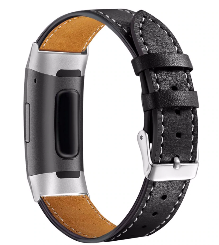 Řemínek hodinek Fitbit Charge 4 — hladká černá kožená náhrada