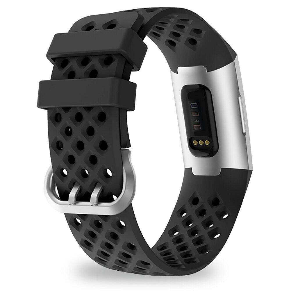 Black Fitbit Charge 4 Wristband — Perforated Breathable Strap