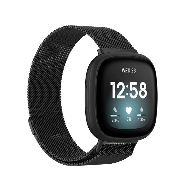Bracelete Milanesa Preta — Fecho Magnético para Fitbit Sense