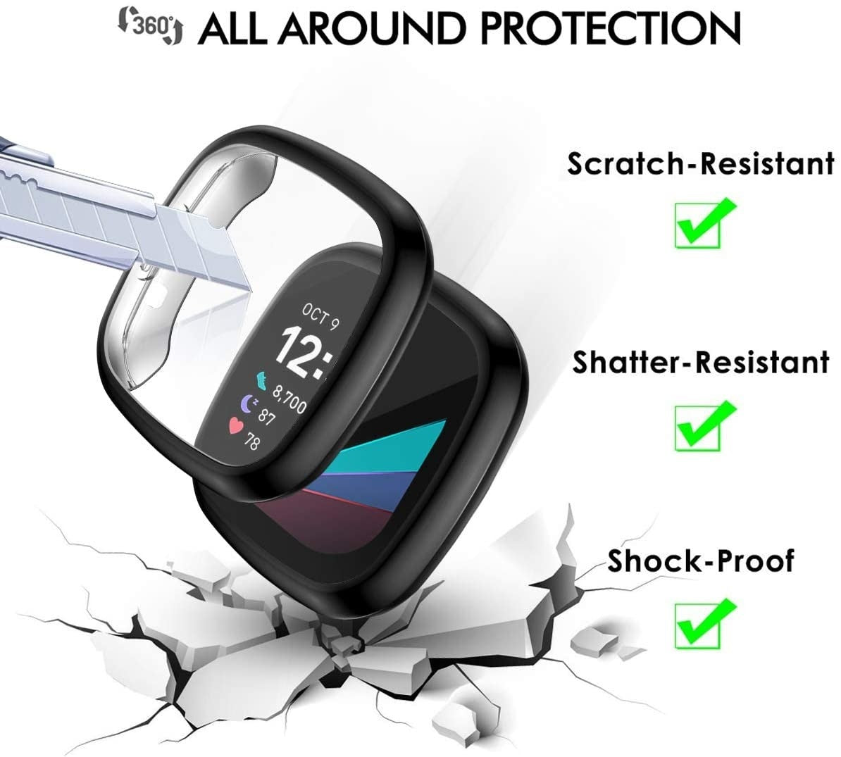 Svart skyddsfodral för Fitbit Sense — precisionsgjutet konturskal