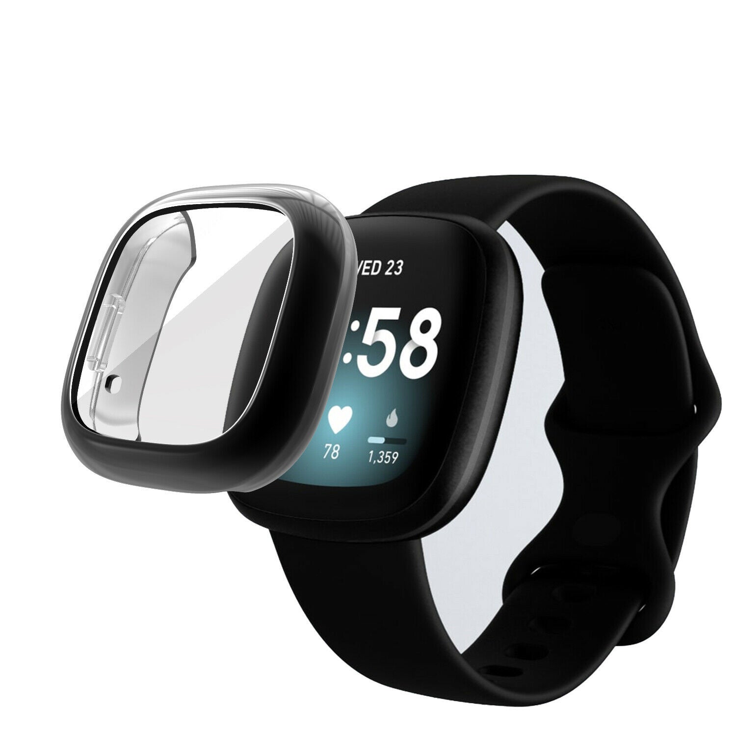 Svart skyddsfodral för Fitbit Sense — precisionsgjutet konturskal