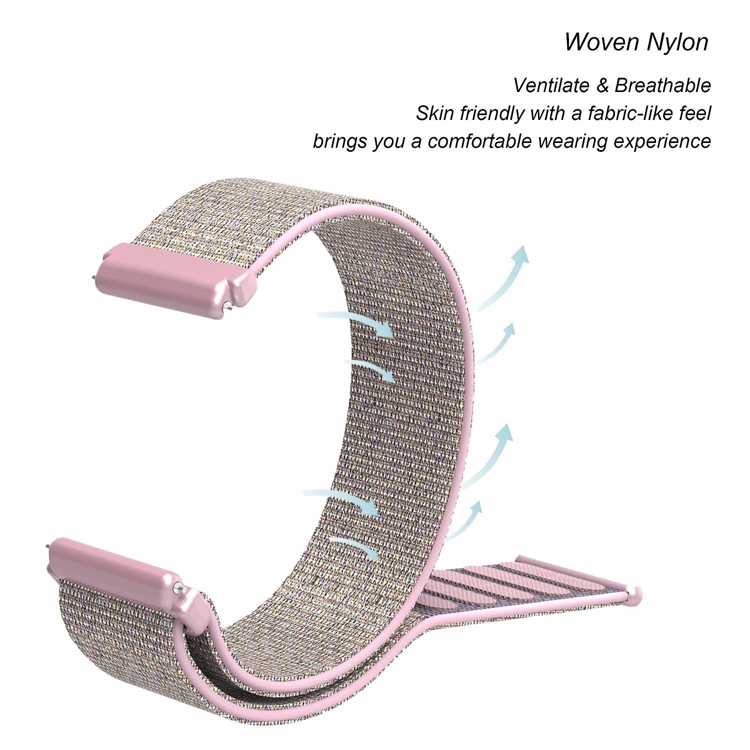 Pink Nylon Replacement Strap Compatible with Fitbit Versa and Versa 2 Smartwatch