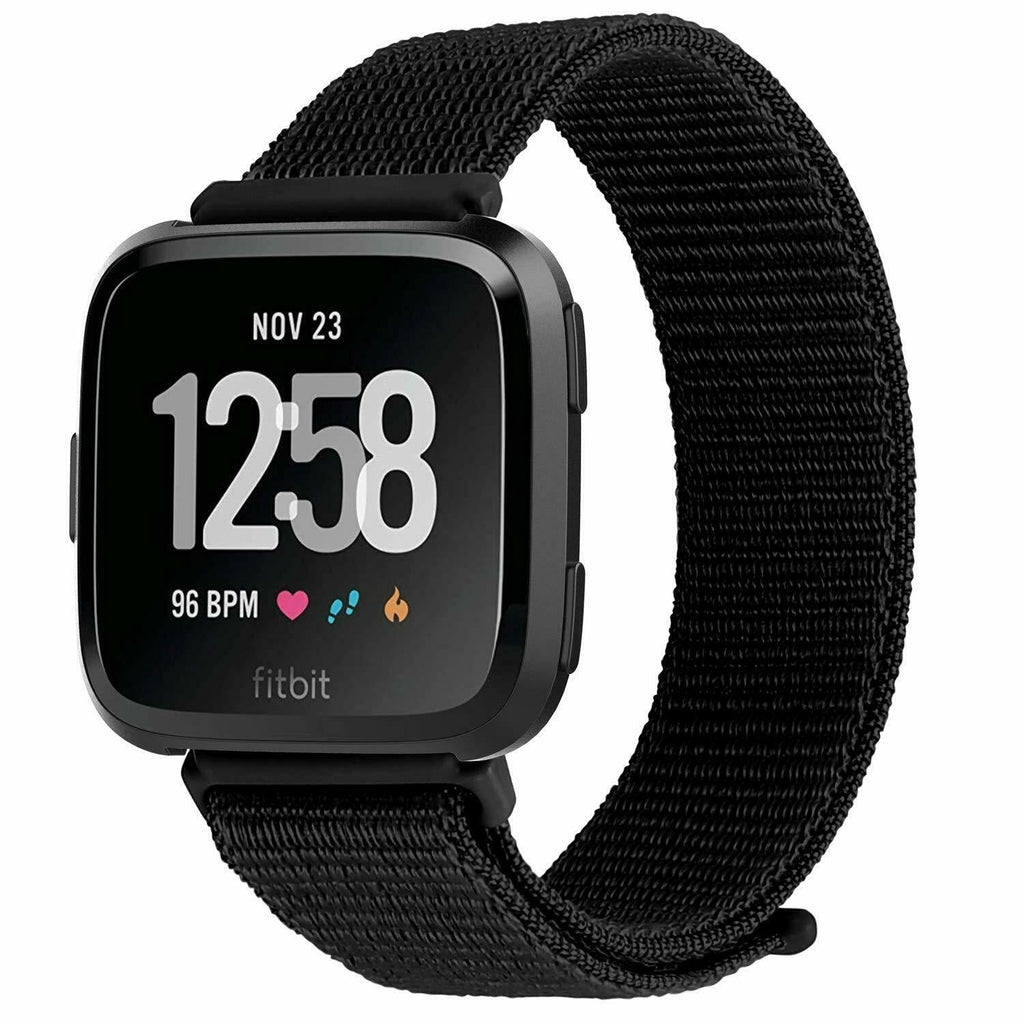 Schwarzes gewebtes Nylon-Ersatzarmband für Fitbit Versa und Versa 2
