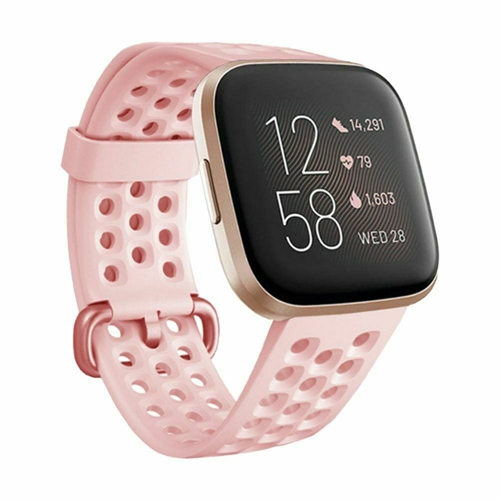 Fitbit VersaおよびVersa 2用ピンクの通気性交換ストラップ