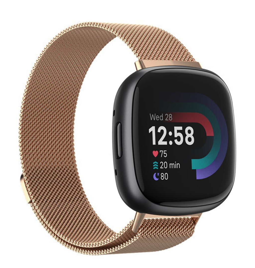 Fitbit Versa 4 s milánským řemínkem v růžově zlaté barvě