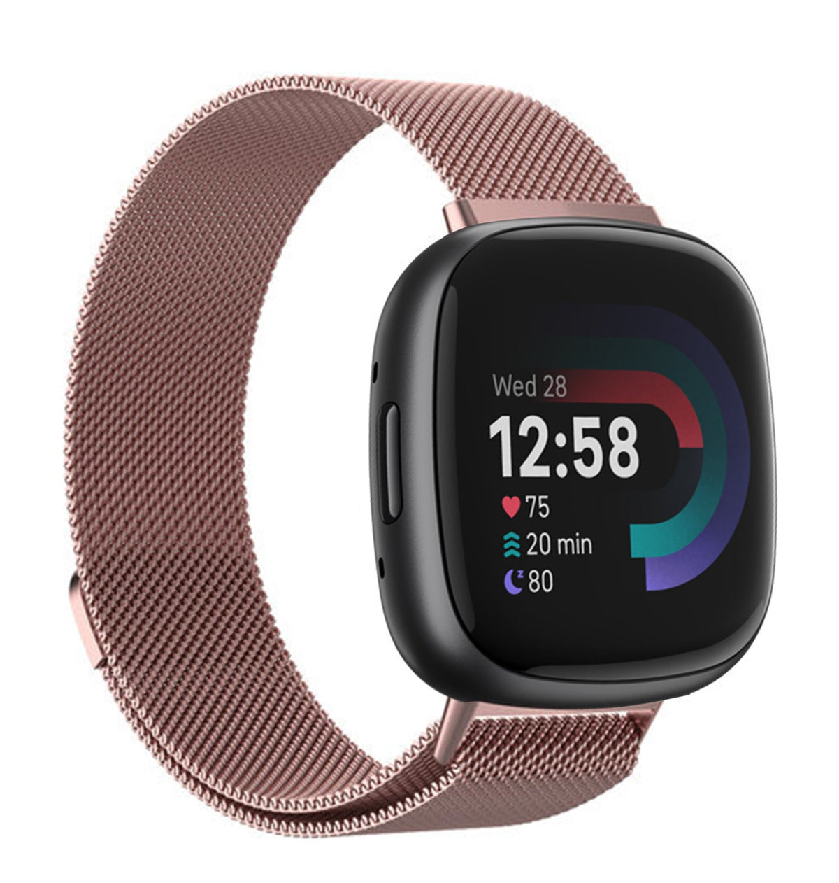 Fitbit Versa 4用 ピンク ミラネーゼ交換ストラップ