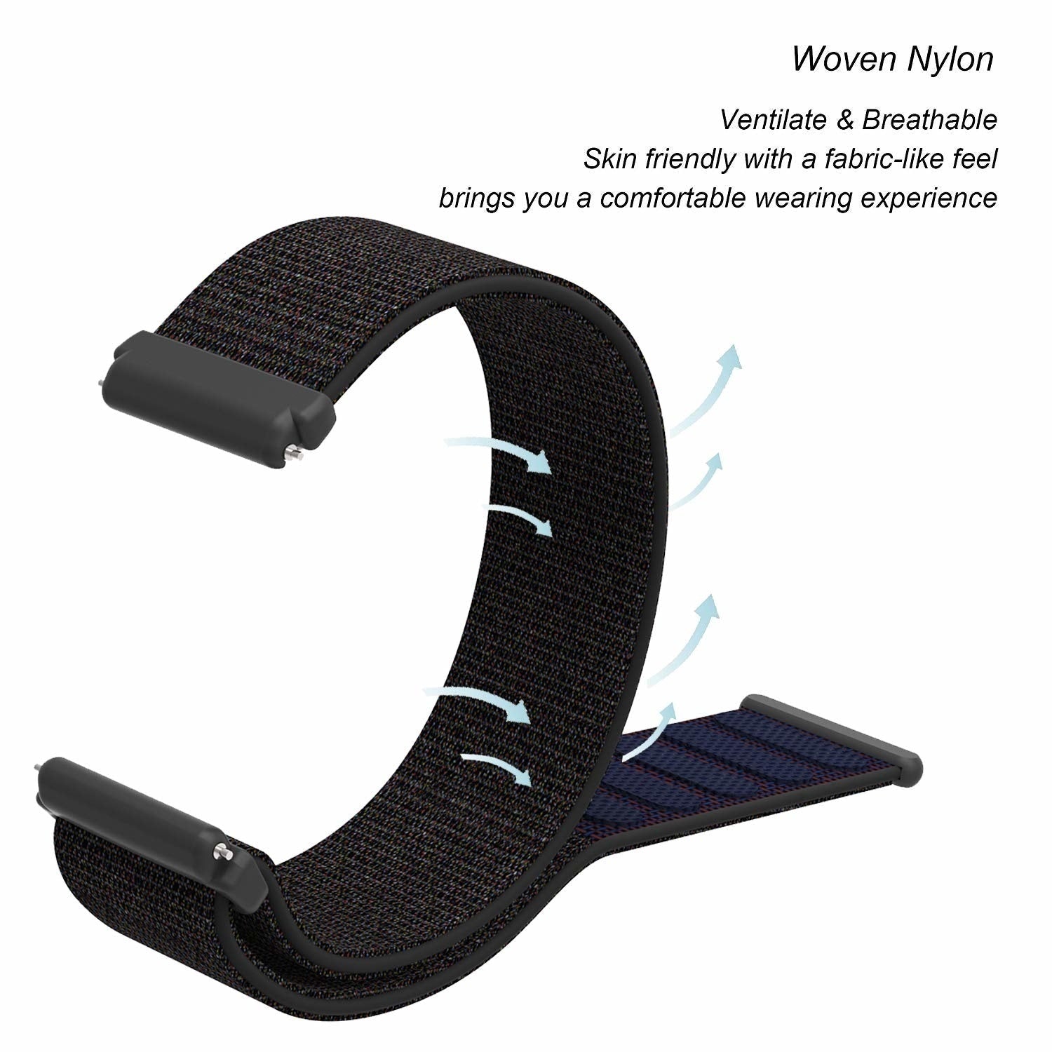 Schwarzes gewebtes Nylon-Ersatzarmband für Fitbit Versa und Versa 2