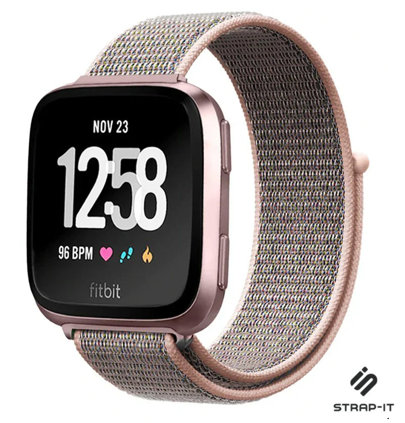 Pink Nylon Replacement Strap Compatible with Fitbit Versa and Versa 2 Smartwatch