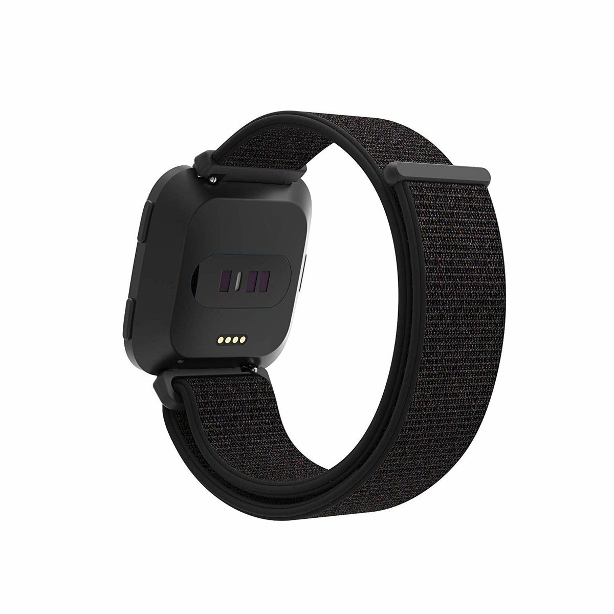 Schwarzes gewebtes Nylon-Ersatzarmband für Fitbit Versa und Versa 2