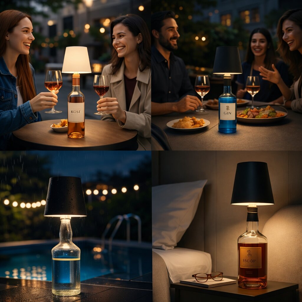 LumiBottle ledningsfri bordlampe formet som en flaske — varmt stemningslys, ingen installation