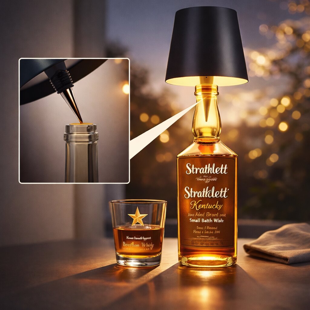 LumiBottle ledningsfri bordlampe formet som en flaske — varmt stemningslys, ingen installation