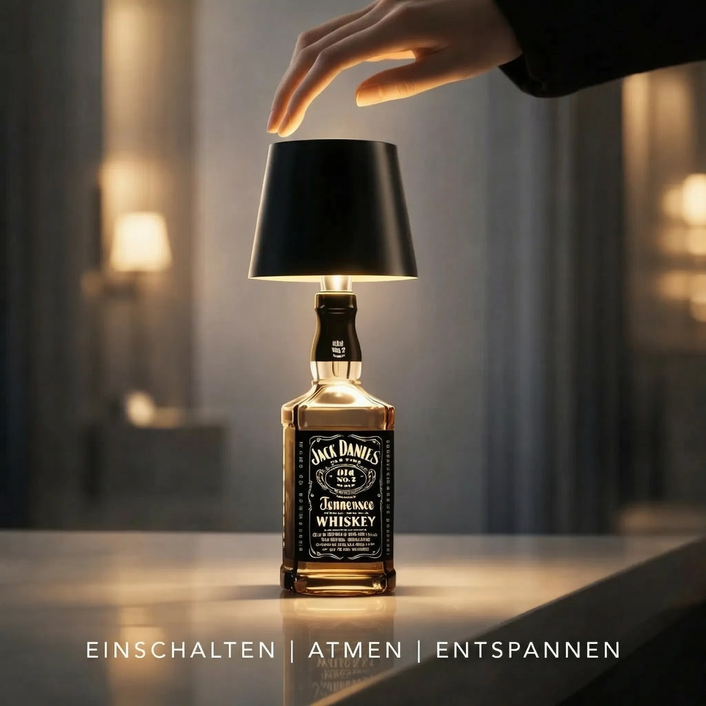 LumiBottle ledningsfri bordlampe formet som en flaske — varmt stemningslys, ingen installation