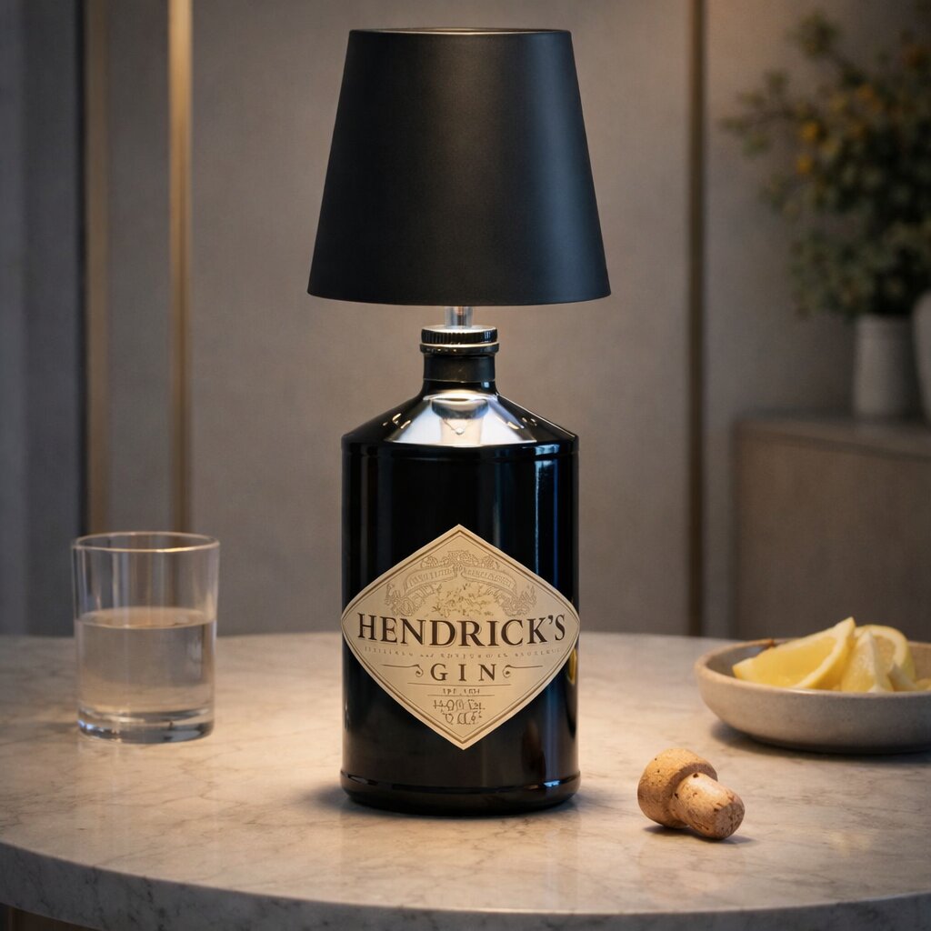 LumiBottle ledningsfri bordlampe formet som en flaske — varmt stemningslys, ingen installation