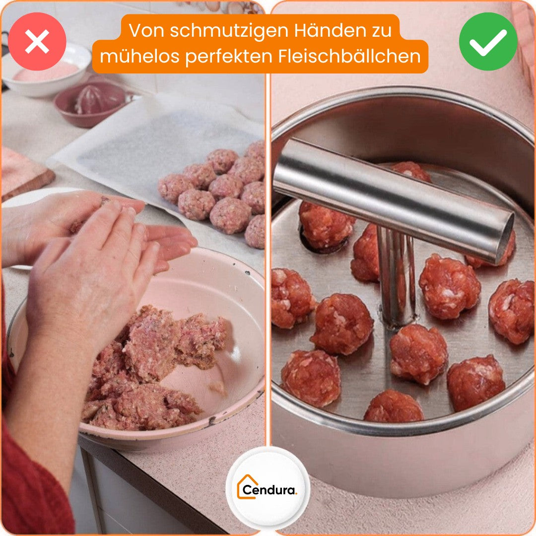 FleischKugel húsgolyó- és falafel-formázó — rozsdamentes acél, 6 vagy 12 egyforma méretű adaghoz