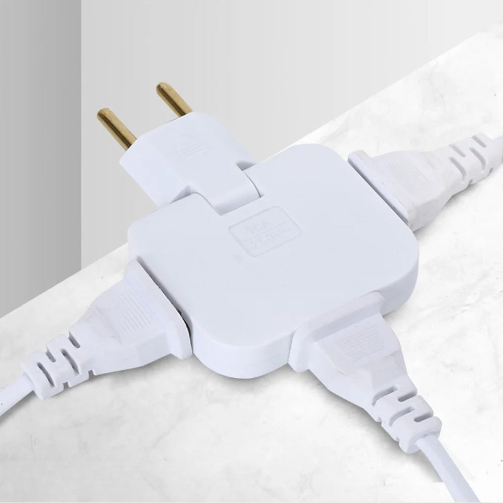 FlexiPlug roterende flad stikadapter med tre udtag — 180° justerbart hoved, ultratyndt design