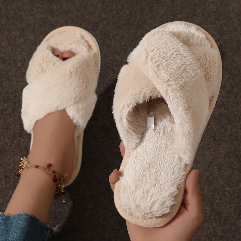 Plush Crossband Slippers with Cushioned Sole and Anti-Slip Base | Ka-mostore
