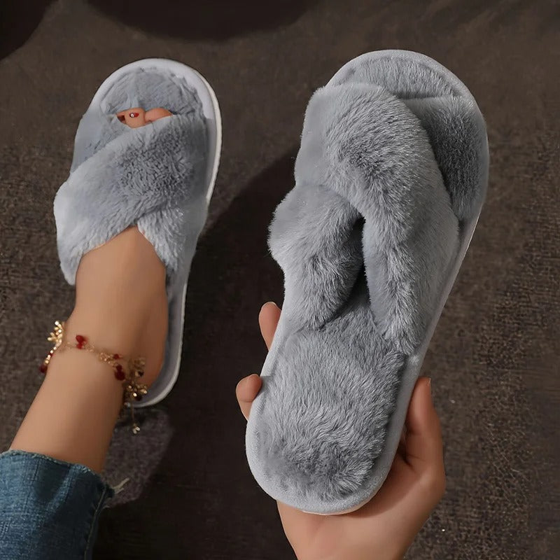Plush Crossband Slippers with Cushioned Sole and Anti-Slip Base | Ka-mostore
