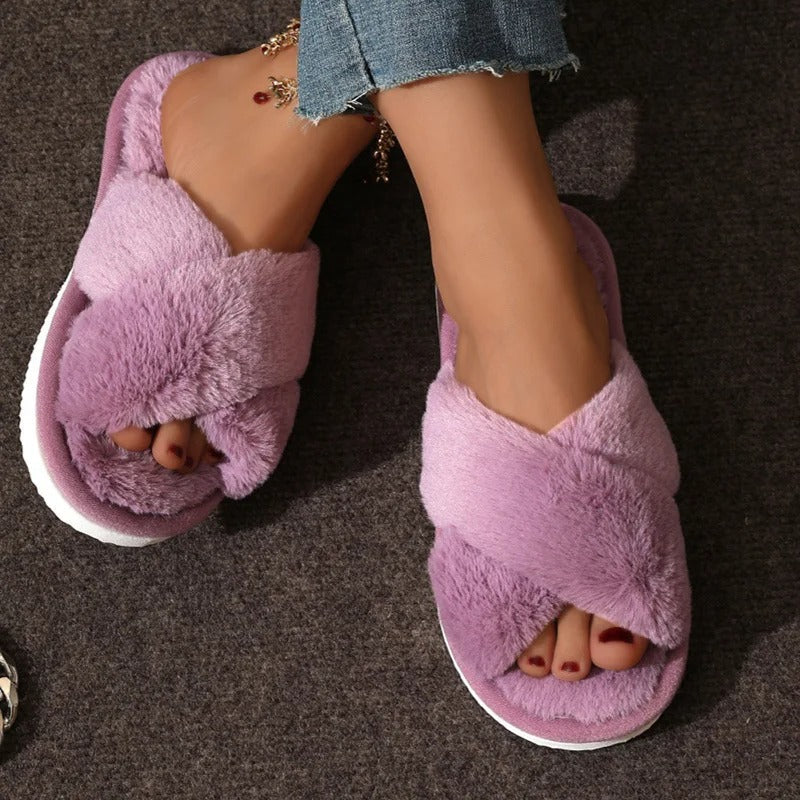 Plush Crossband Slippers with Cushioned Sole and Anti-Slip Base | Ka-mostore