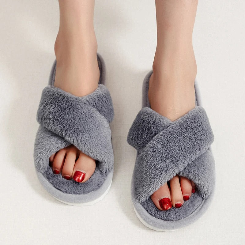 Plush Crossband Slippers with Cushioned Sole and Anti-Slip Base | Ka-mostore