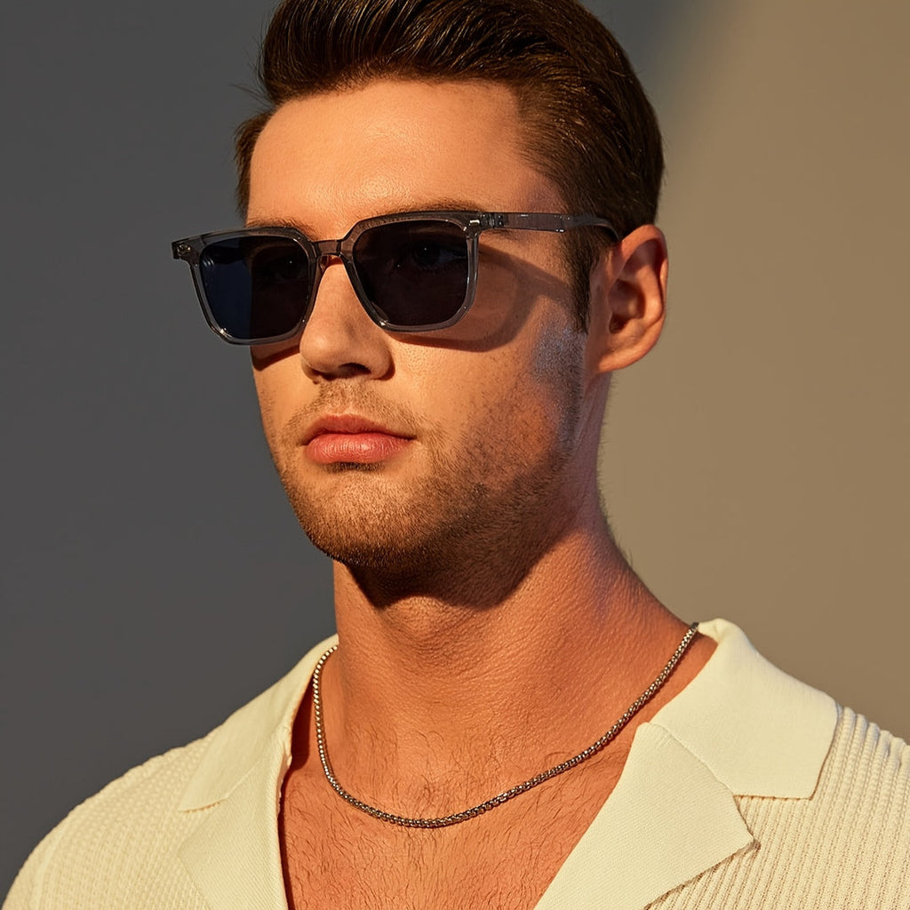 Men's Square Sunglasses Retro Style With Lightweight Polycarbonate Frame And UV Protection
