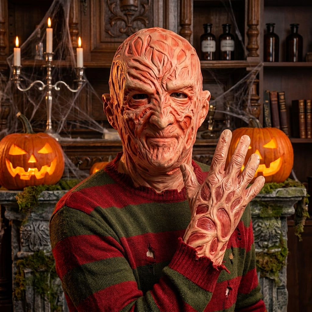 Μάσκα και γάντι Freddy Krueger — Σχέδιο με ουλές στο πρόσωπο και τον λαιμό