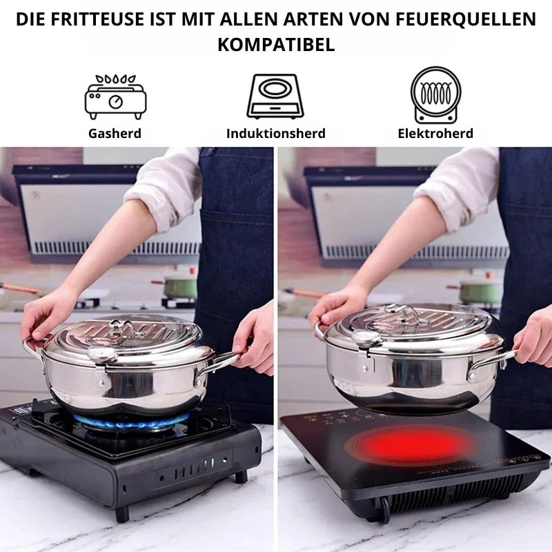 FrittierMeister Edelstahl-Fritteuse — integriertes Thermometer