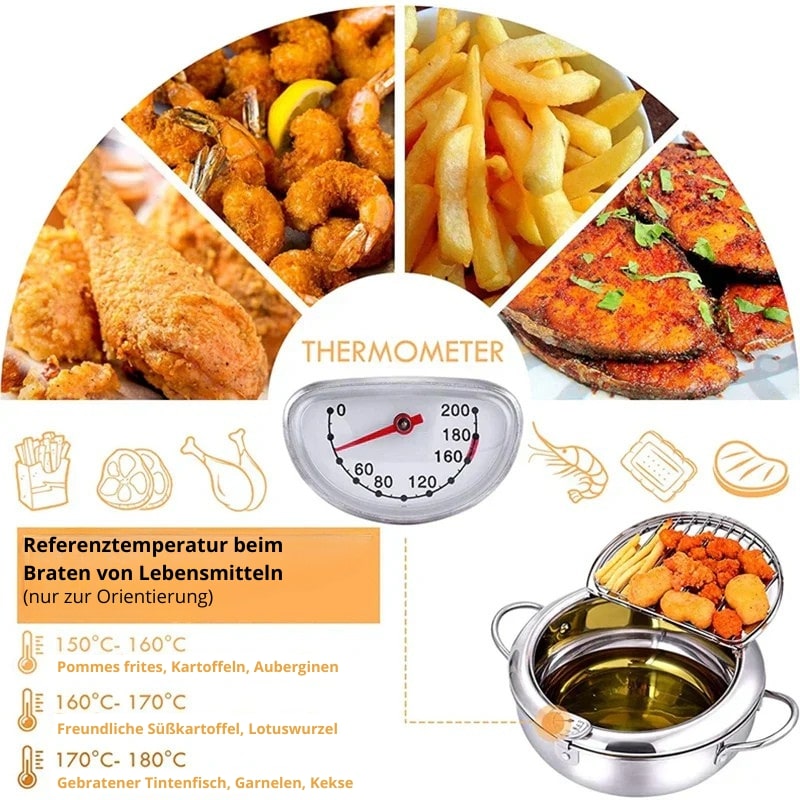FrittierMeister Edelstahl-Fritteuse — integriertes Thermometer