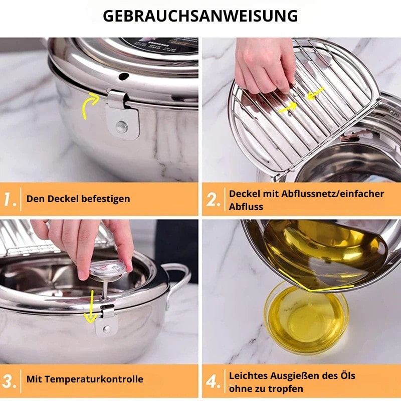 FrittierMeister Edelstahl-Fritteuse — integriertes Thermometer