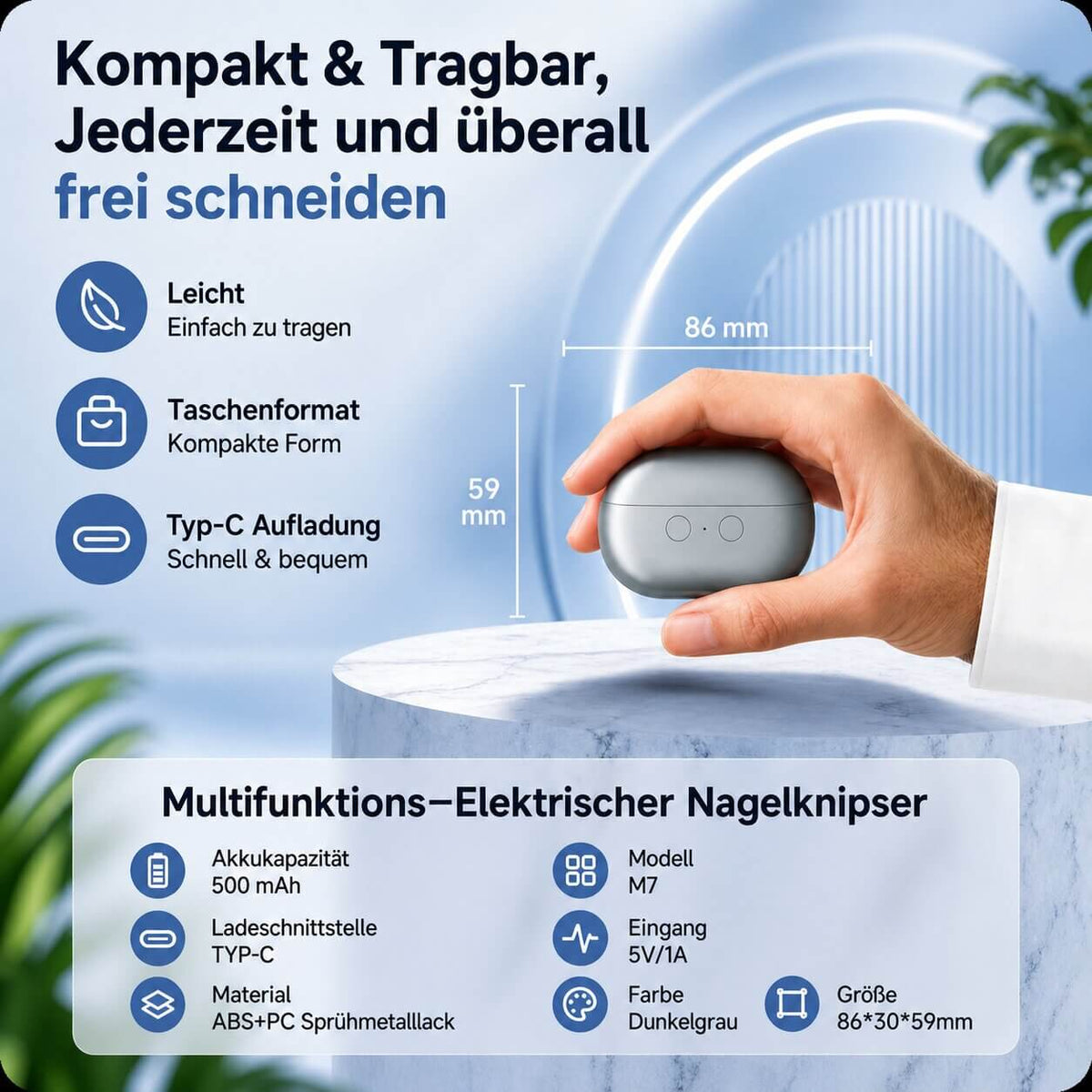 Lichtknips-sähköinen kynsileikkuri — Ladattava, integroitu LED-valo