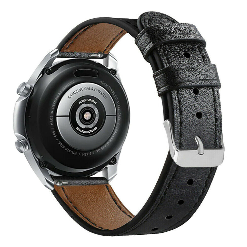 Samsung Galaxy Watch 3 45 mm-armband, modernt svart läder