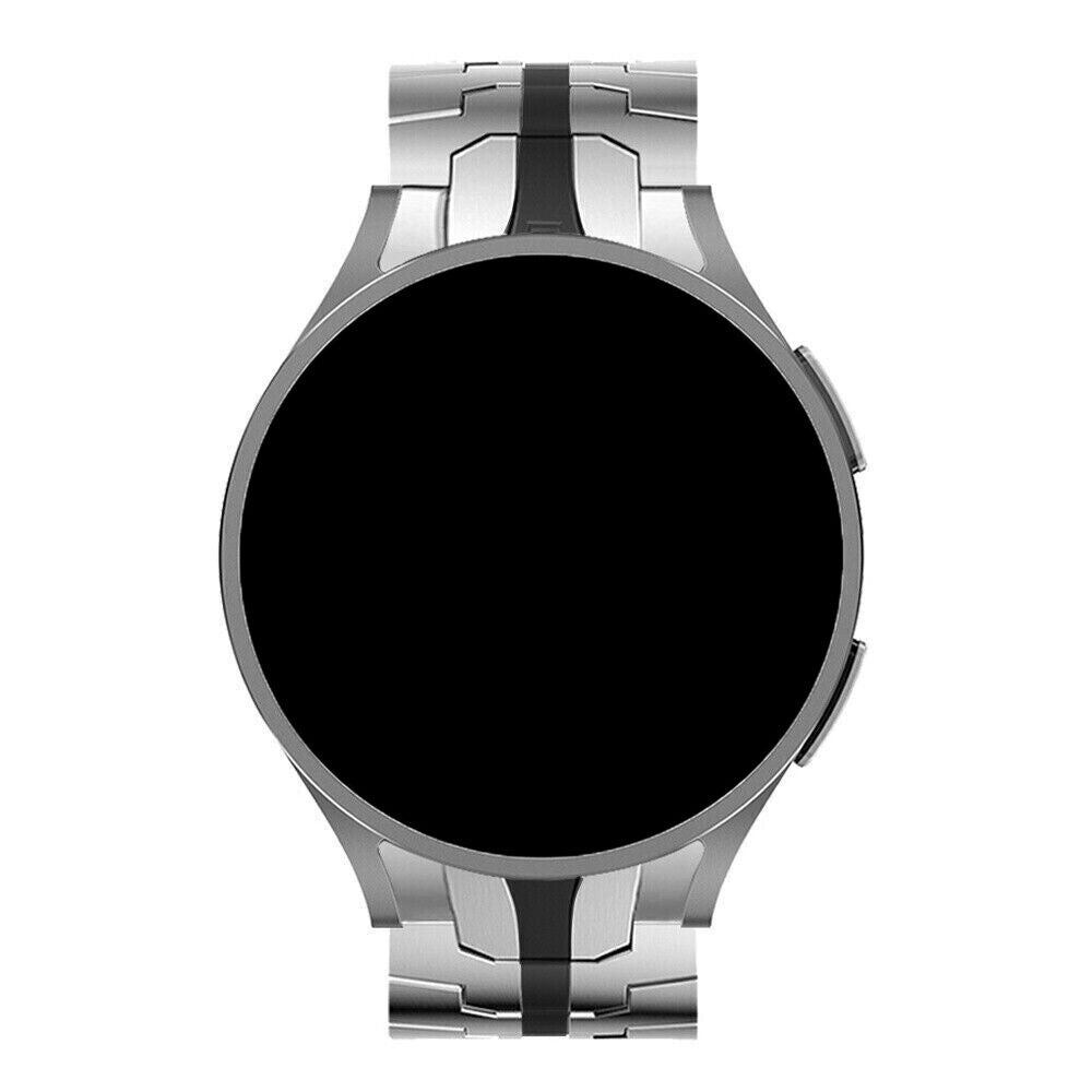 سوار ساعة فولاذي لـ Samsung Galaxy Watch 6 Classic مقاس 47 مم — تشطيب فضي وأسود، إبزيم قابل للطي